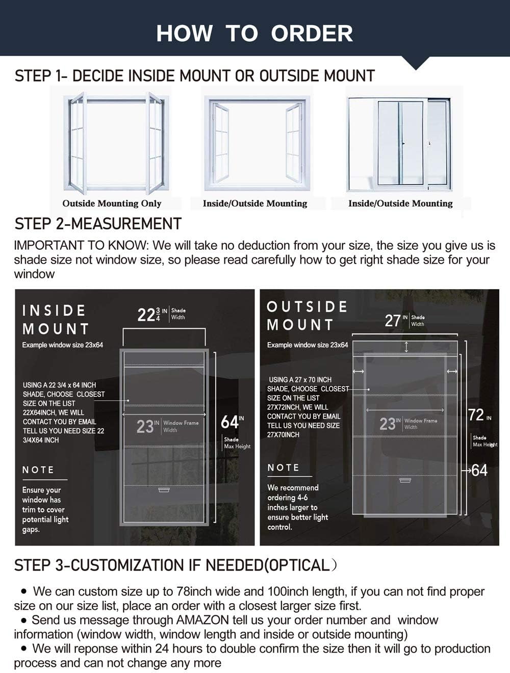 LETAU Black Blackout Window Shades, 48" W x 96" L Water and Oil Proof UV Protection Enery Saving Privacy Provided Window Roller Shades Blinds for Home, Hotel, Club, Restaurant