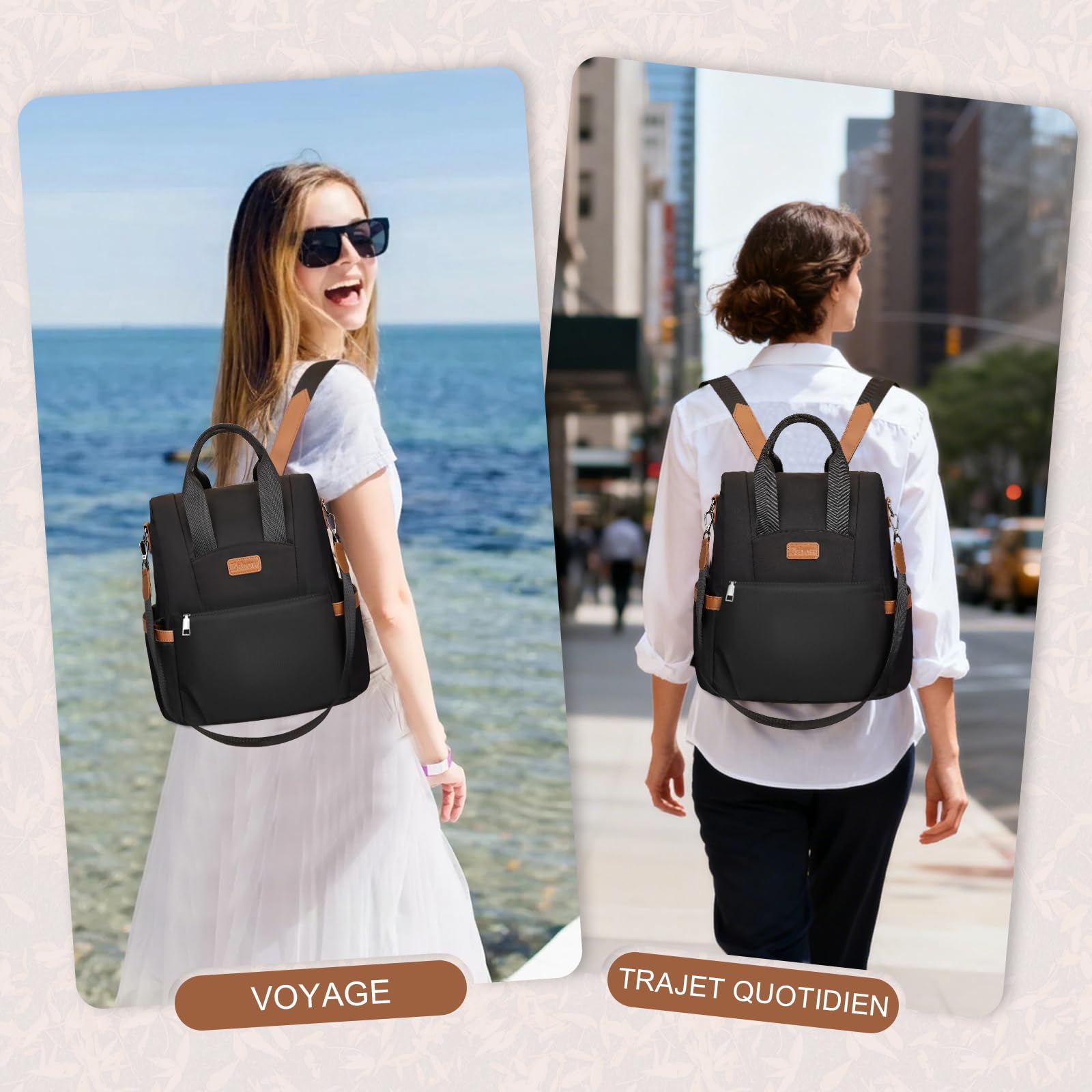 Eshow Sac a Dos Femme Antivol, Sacs à Main Portés Dos Elégant Léger 3 en 1, Petit Sac Bandoulière Fort Backpack Casual pour Voyage Travail Université Loisirs Shopping Noir