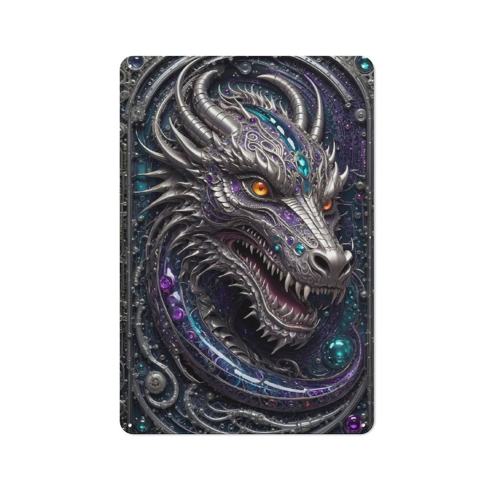 Junmoney Style-20 Garden Style Dragon Guardian Art Deco Tin Sign 30X20cm, Porch Wall Decor For Patio Bar, Workshop, Shed Or Kitchen