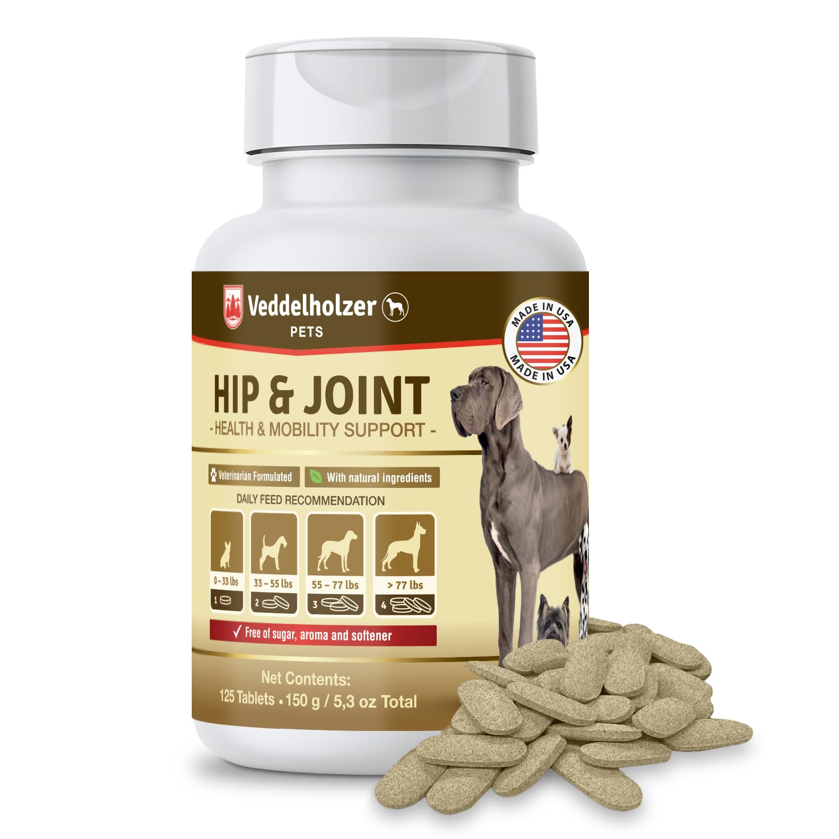 Veddelholzer Joint Supplements for Dogs Certified comparison winner Hip & Joint Care for dogs High Strength Dog Supplements for all ages & breeds with Glucosamine, Green lipped MusselVeddelholzer Joint Supplements for Dogs Ce…