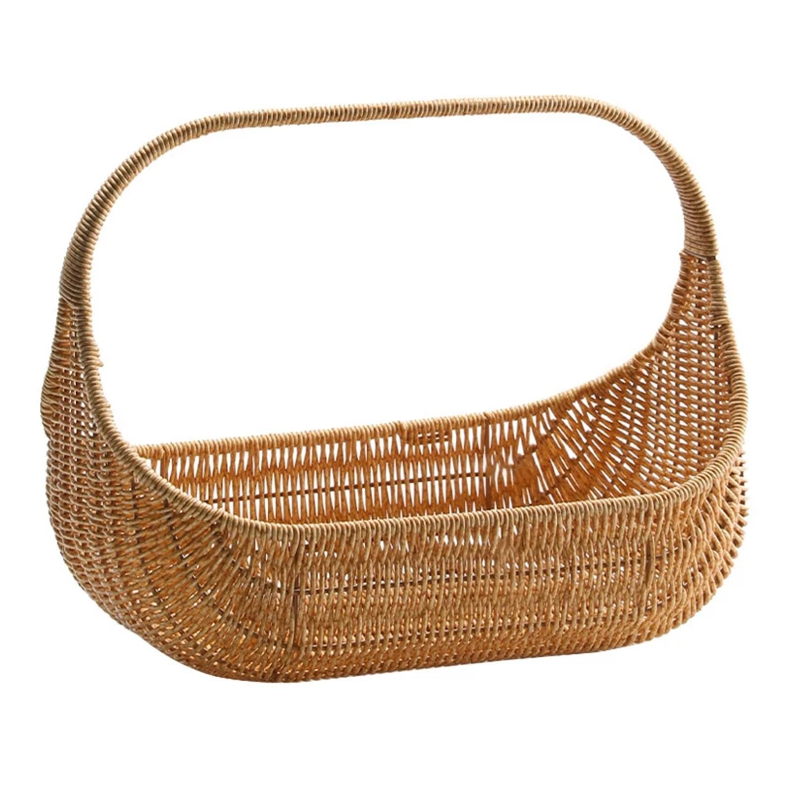 Yonmledo Style01 Chicken Egg Holder Wicker Picnic Basket With Handle Open Top Garden Harvest Basket Fruit Vegetable Candy Eggs Gathering Baskets(Style01)