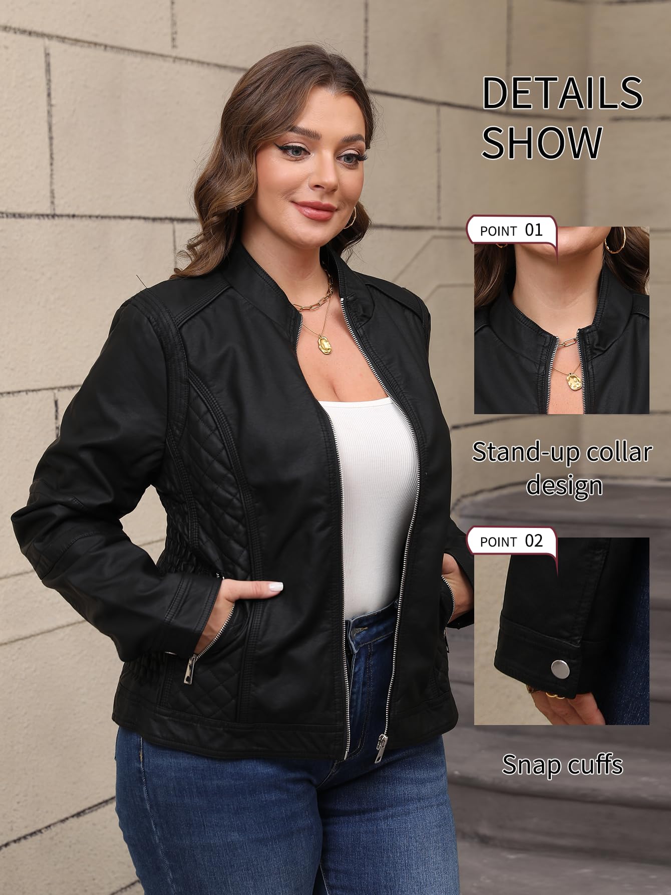 Bellivera Damska krótka kurtka ze sztucznej skóry Moto Floral Coat