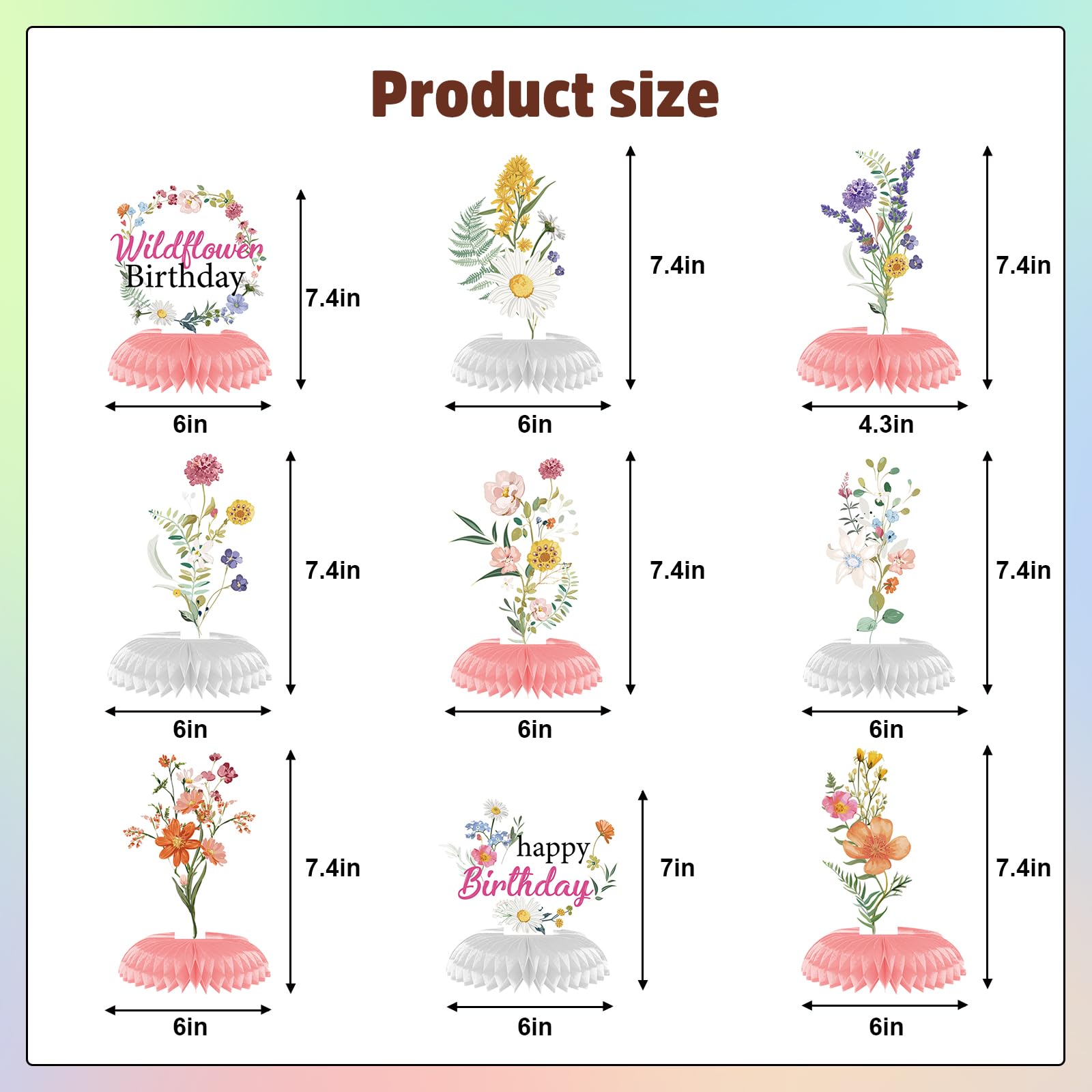 Rngmsi Flower Birthday Table Decorations - 9PCS Wildflower Spring Party Decor Supplies With Floral Honeycomb Centerpiece for Girls and Women