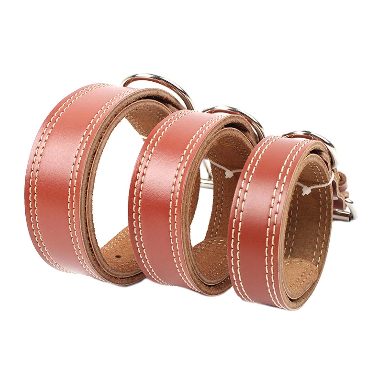 Collare Per Cani Da Compagnia In Vera Pelle Di Mucca Forte Collare Per Cani Di Grandi Dimensioni In Tinta Unita Con Doppie Linee - Foto 12