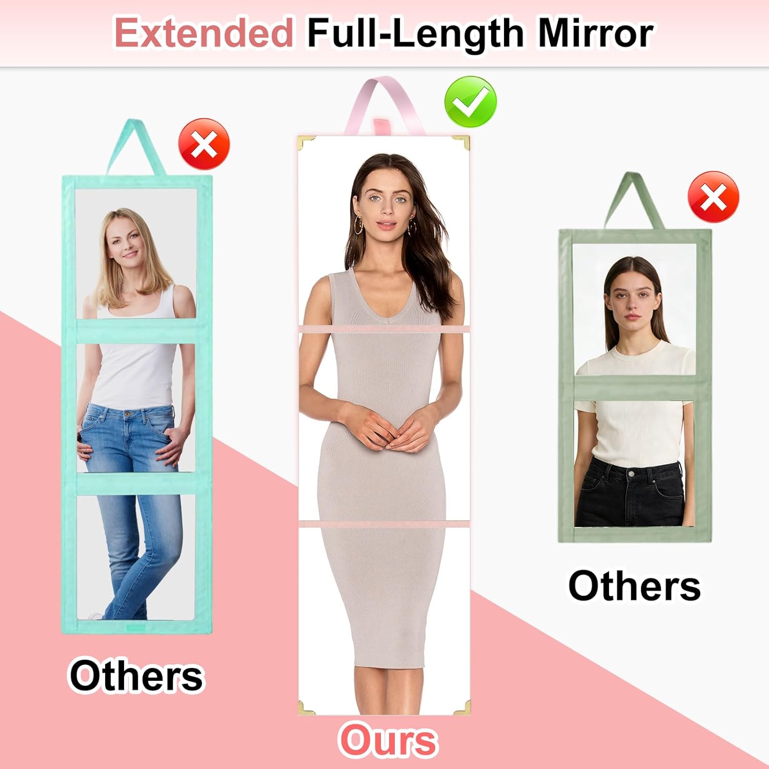 Foldable Full Length Travel Mirror, (48 * 12in) Portable Shatterproof Hanging Mirror, Folding Full Length Travel Makeup Mirrors for Camping, RV, Dancers, Full Body Travel Mirror
