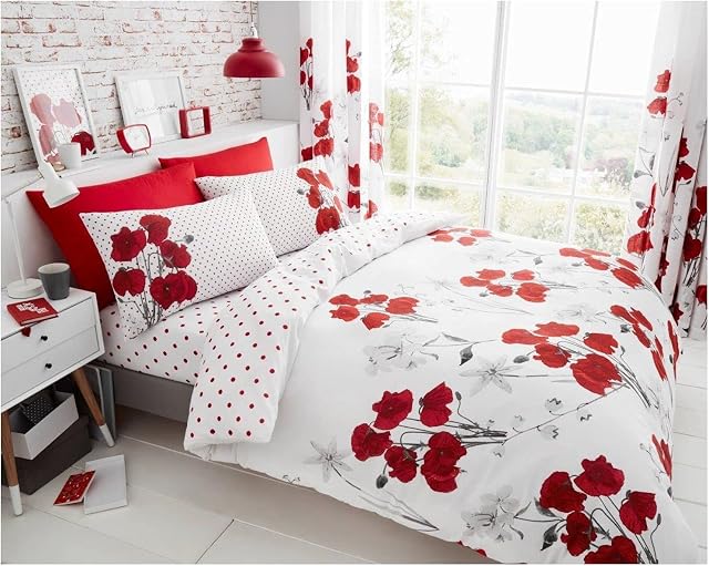 GC GAVENO CAVAILIA Polycotton Floral Duvet Cover King Size, Reversible Printed Bedding Set, Cosy Comforter Bed Covers With Soft Pillowcases, Red
