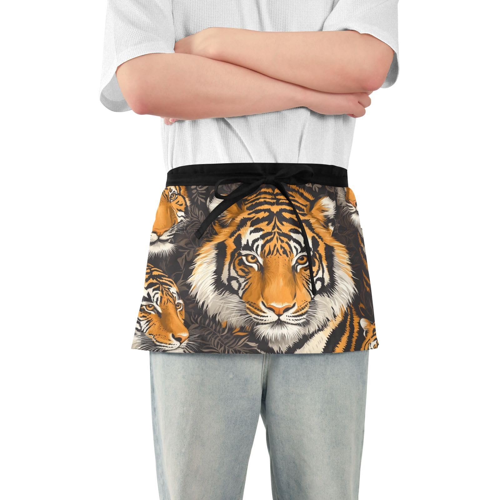 Kigai Tigers Server Aprons for Men Women Water & Oil Resistant Waitress Waiter Waist Apron with 3 Pockets
