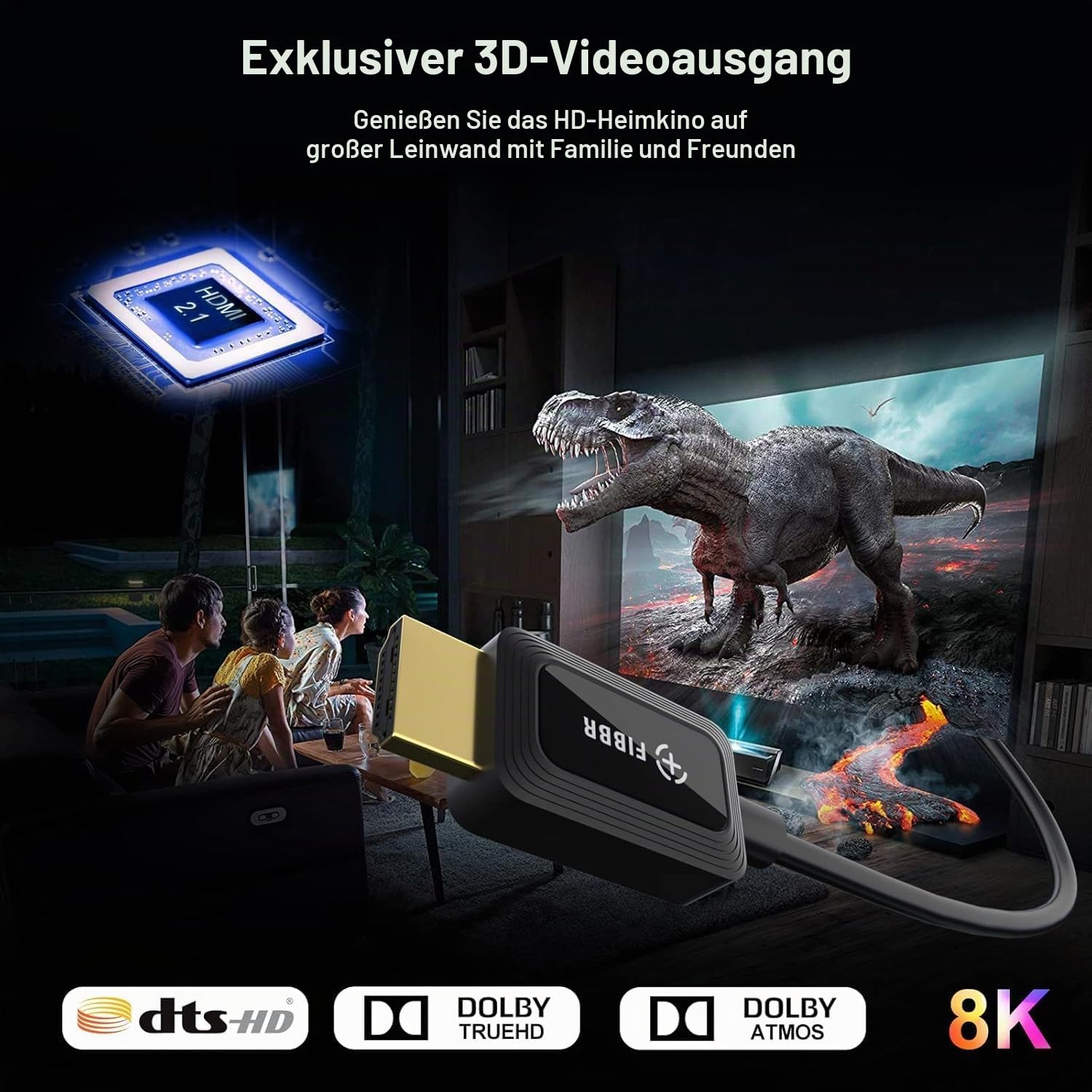 FIBBR 8K HDMI Glasfaserkabel 10M, 48Gbps Ultra High Speed HDMI 2.1 Kabel/AOC Unterstützung 8K@60Hz,4K@120Hz/144Hz HDR eARC Kompatibel mit PS5, Xbox Series X, PC, TV