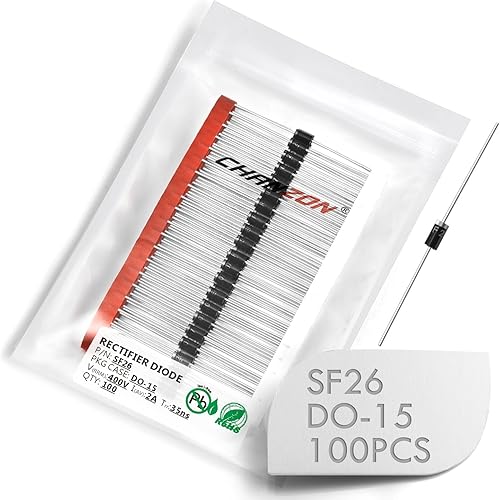 Paquete de 100 piezas Chanzon SF26 Diodo rectificador de recuperación súper rápida 2A 400V 35ns DO-15 (DO-204AC) axial 2 amperios 400 voltios diodos