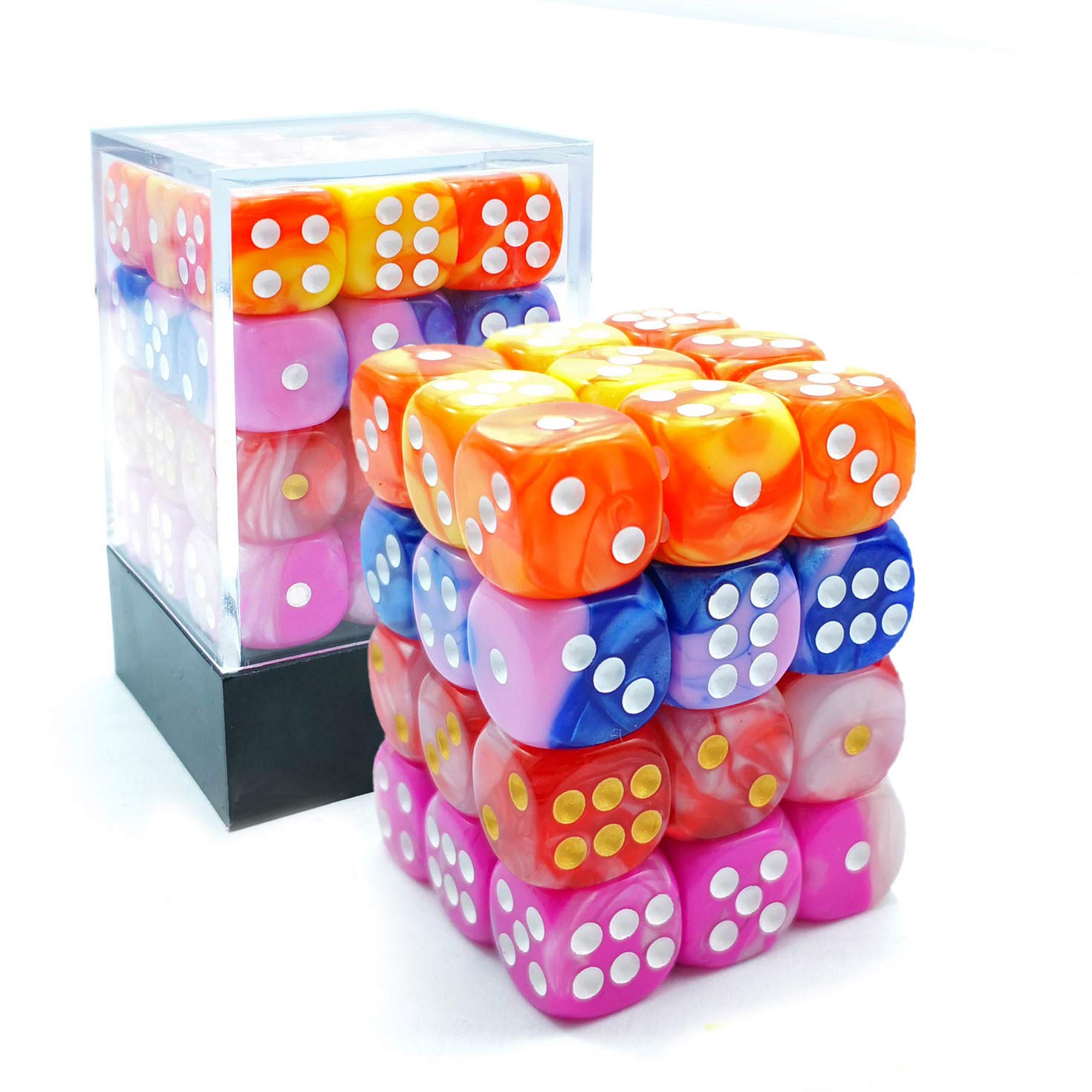 Bescon 12mm 6 Sided Dice 36 in Cube, 12mm Six Sided Die (36) Block of Dice, Gemini Effect in All Assorted Flower Colors