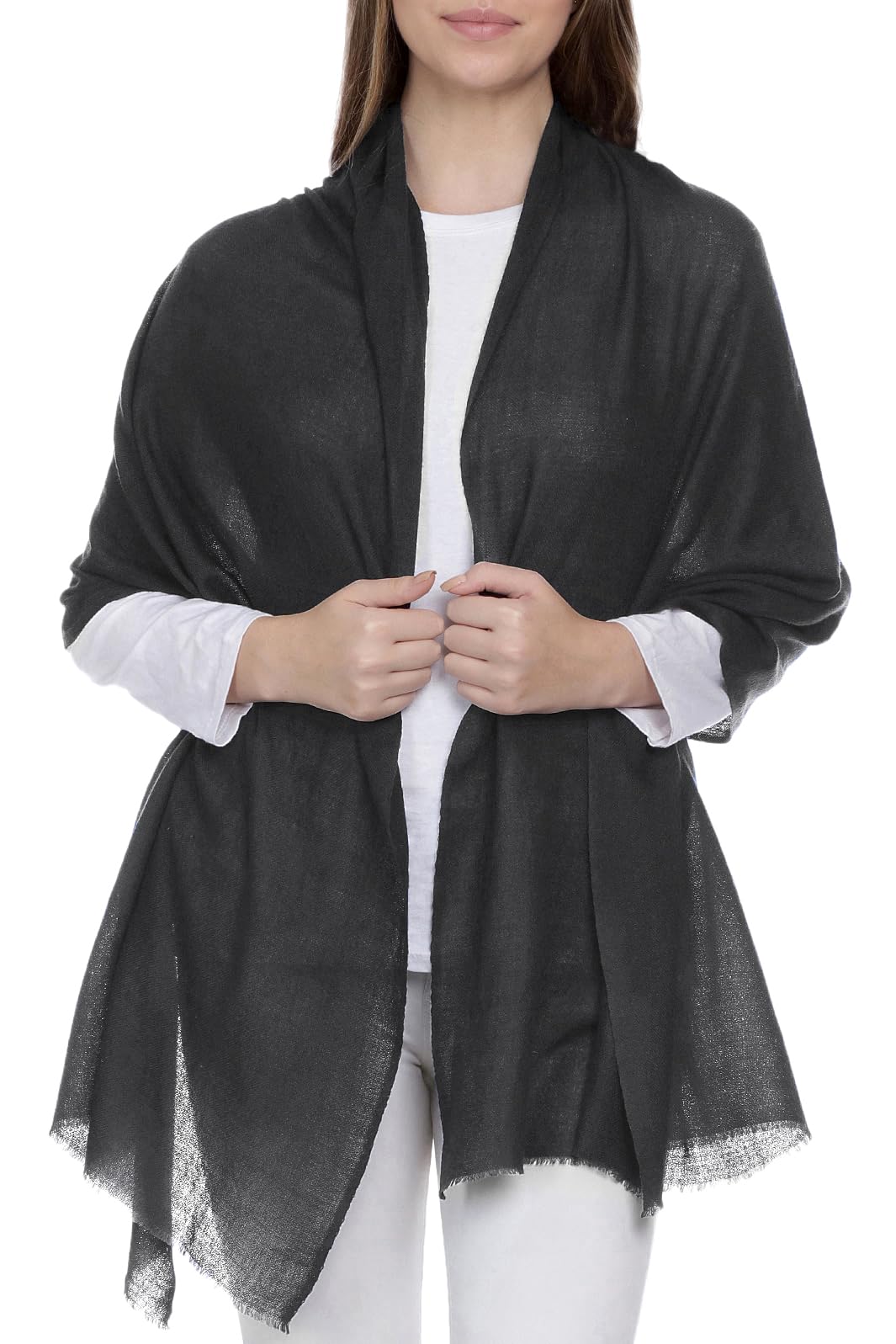 Bufanda Cachemira Hecho en Kashmir (Paquete de Regalo) Lana Merino Seda Cachemira Mezcla Bufanda Larga Superfine Mujer Hombre Pashmina Unisex Carbón
