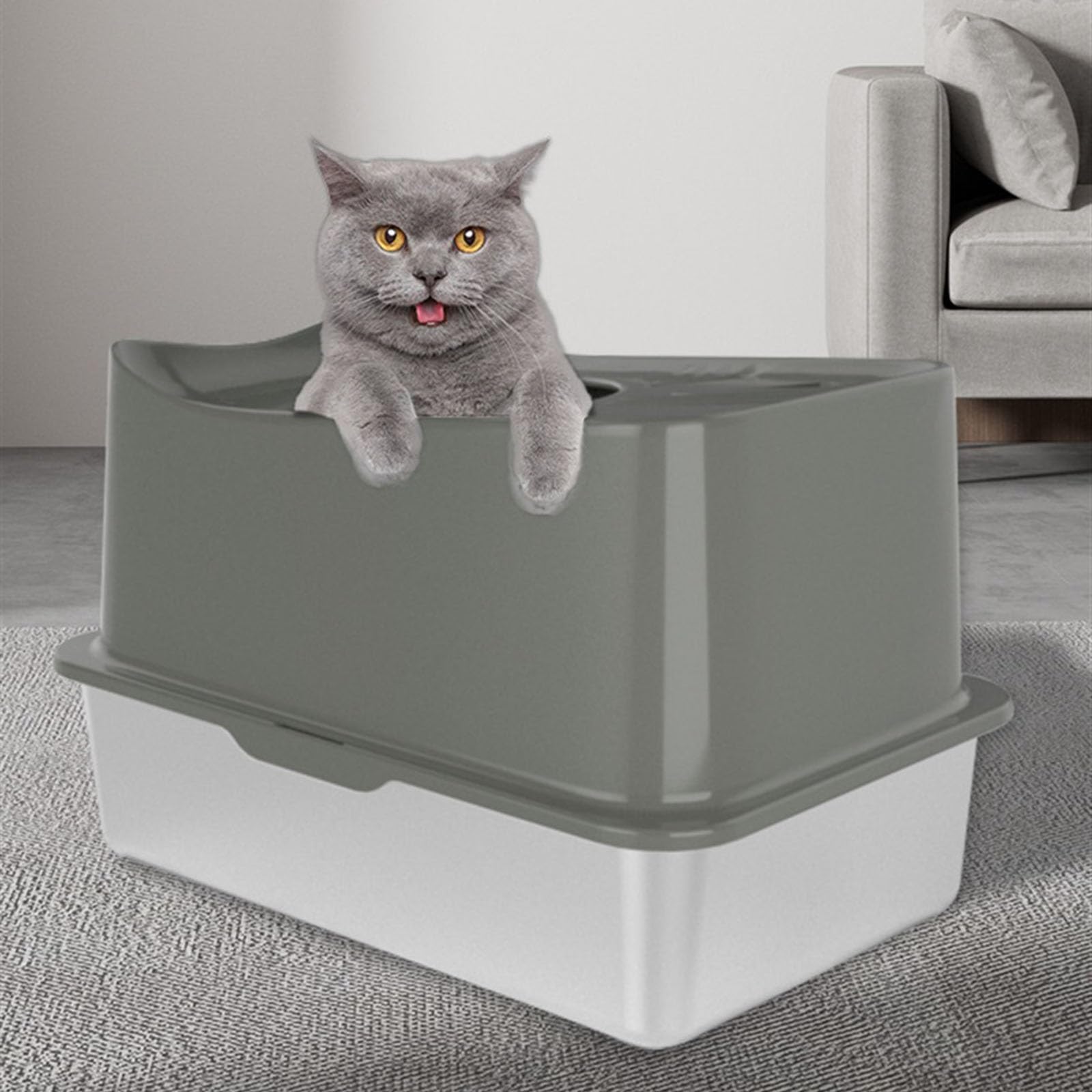 Exclusivo para Gatos y Perros Caja de Arena for Gatos Acero Inoxidable con Entrada Superior XL y Tapa, Caja Metal Pala for Grandes, Antiadherente, fácil Limpiar para Interiores(Pink)