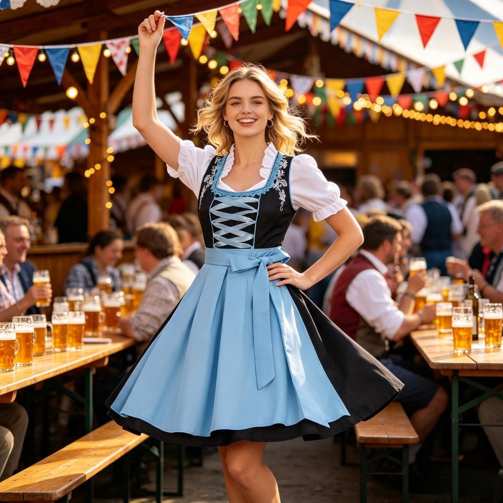 Dirndl Damen midi Trachtenkleid Damen Trachtenrock Trachtenmode Kleid Dirndlbluse für Oktoberfest