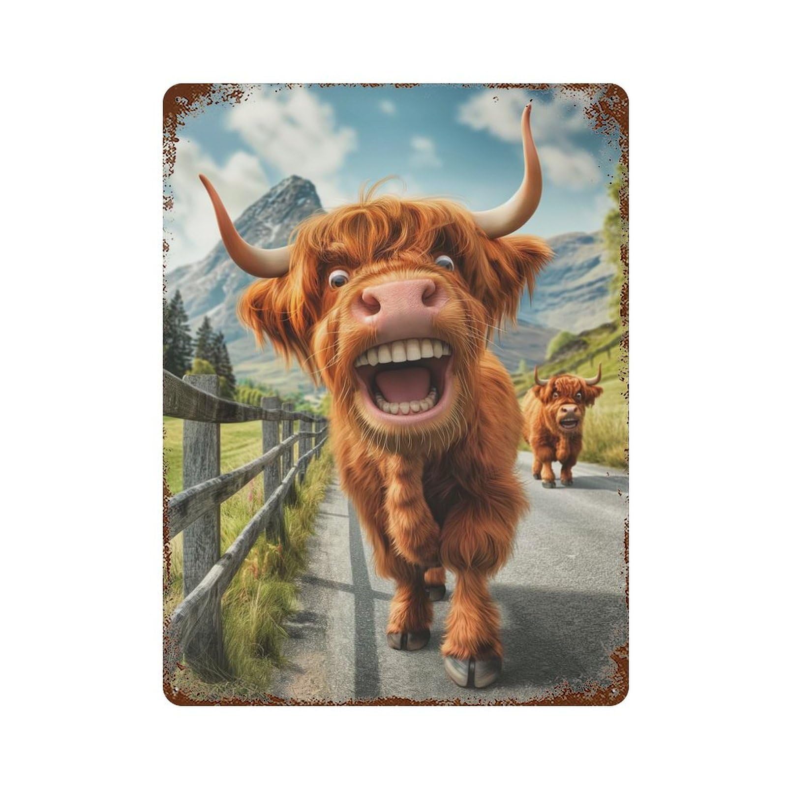 Rust Effect Funny Highland Cow Glencoe Rusty Metal Tin Sign 15.7"x11.8", Rustic Home Decor for Bistro, Counter And Cafe Decor