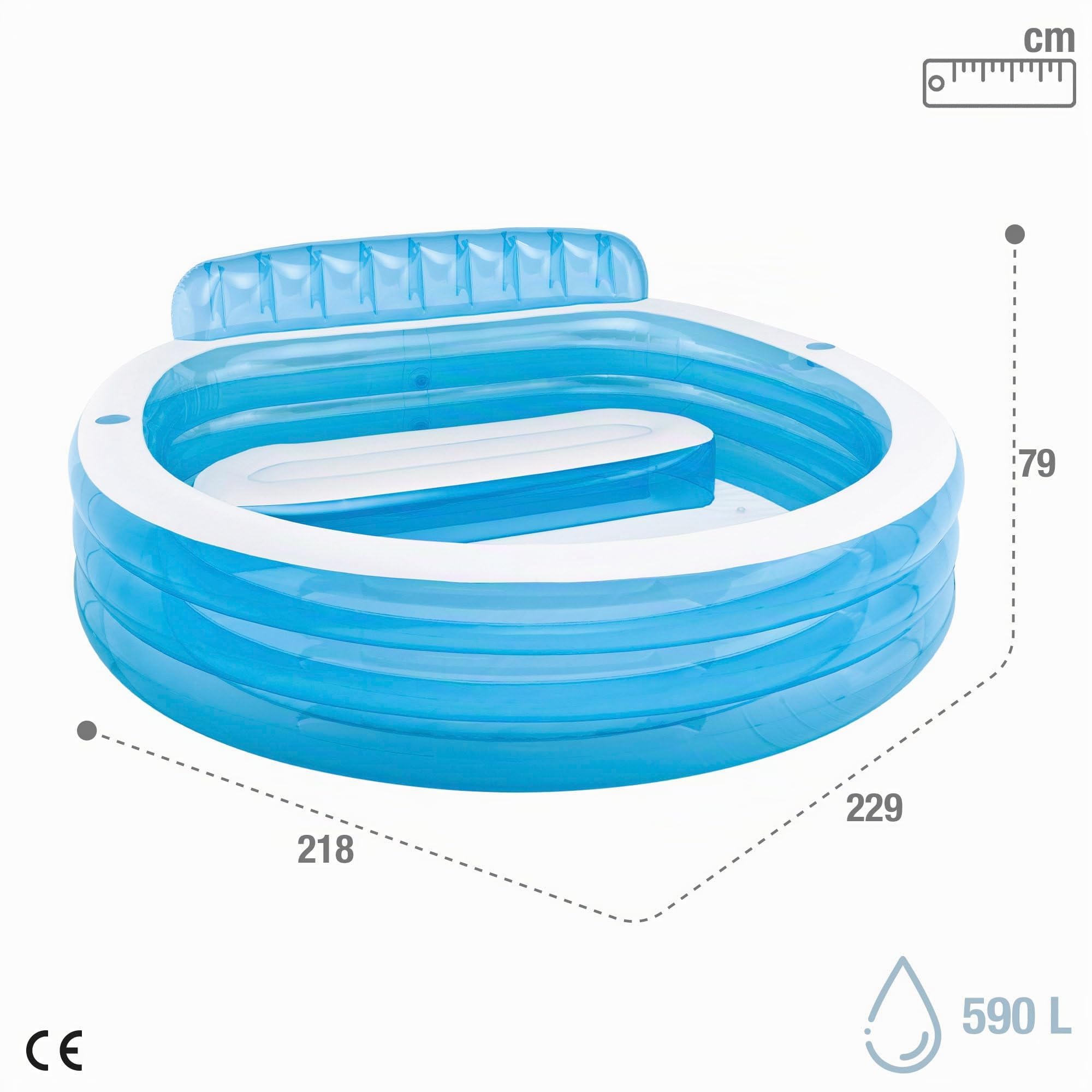 Intex 57190NP - Aufblasbarer Familienpool Lounge, Vinyl, Mehrfarbig, 229x218x79 cm