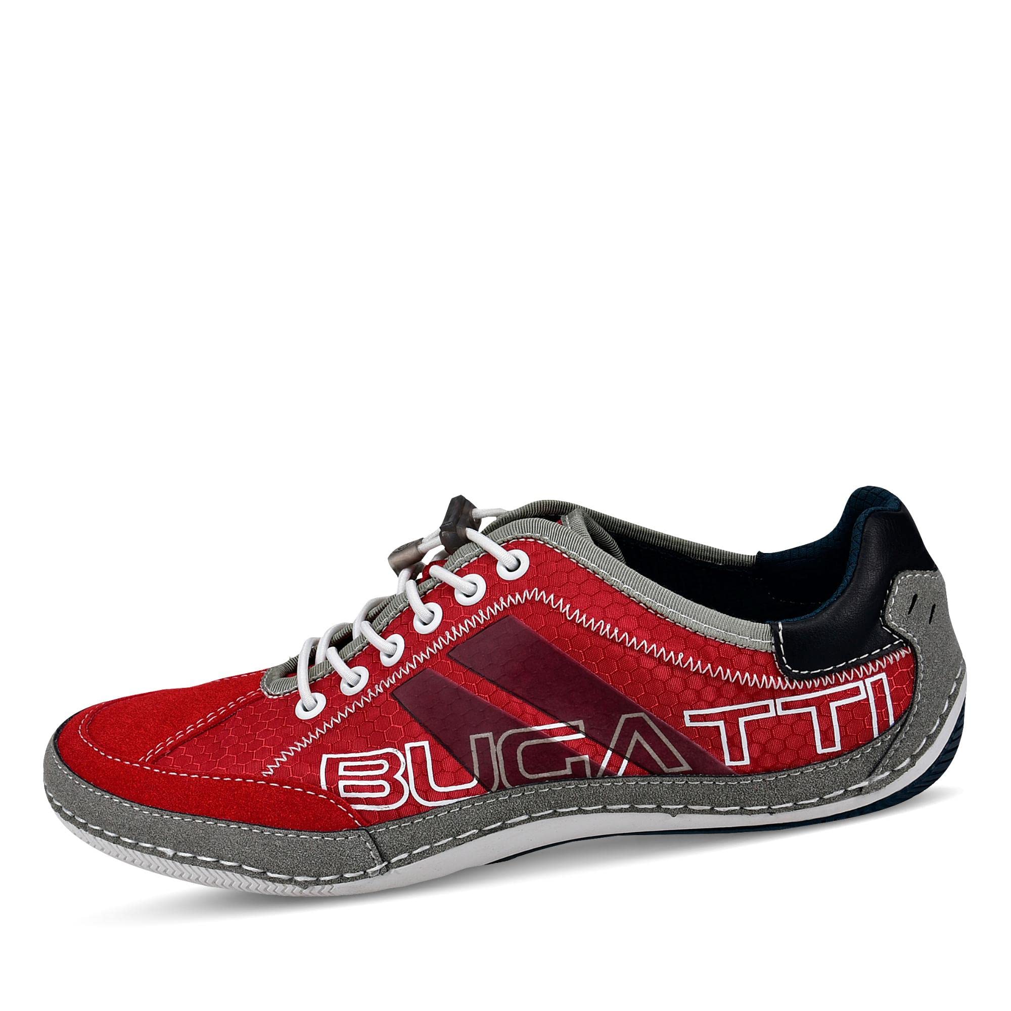 bugatti Men's Casual sneaker with flexible sole, lace-up shoe with memory foam, elastic laces, Red, 6.5 UK