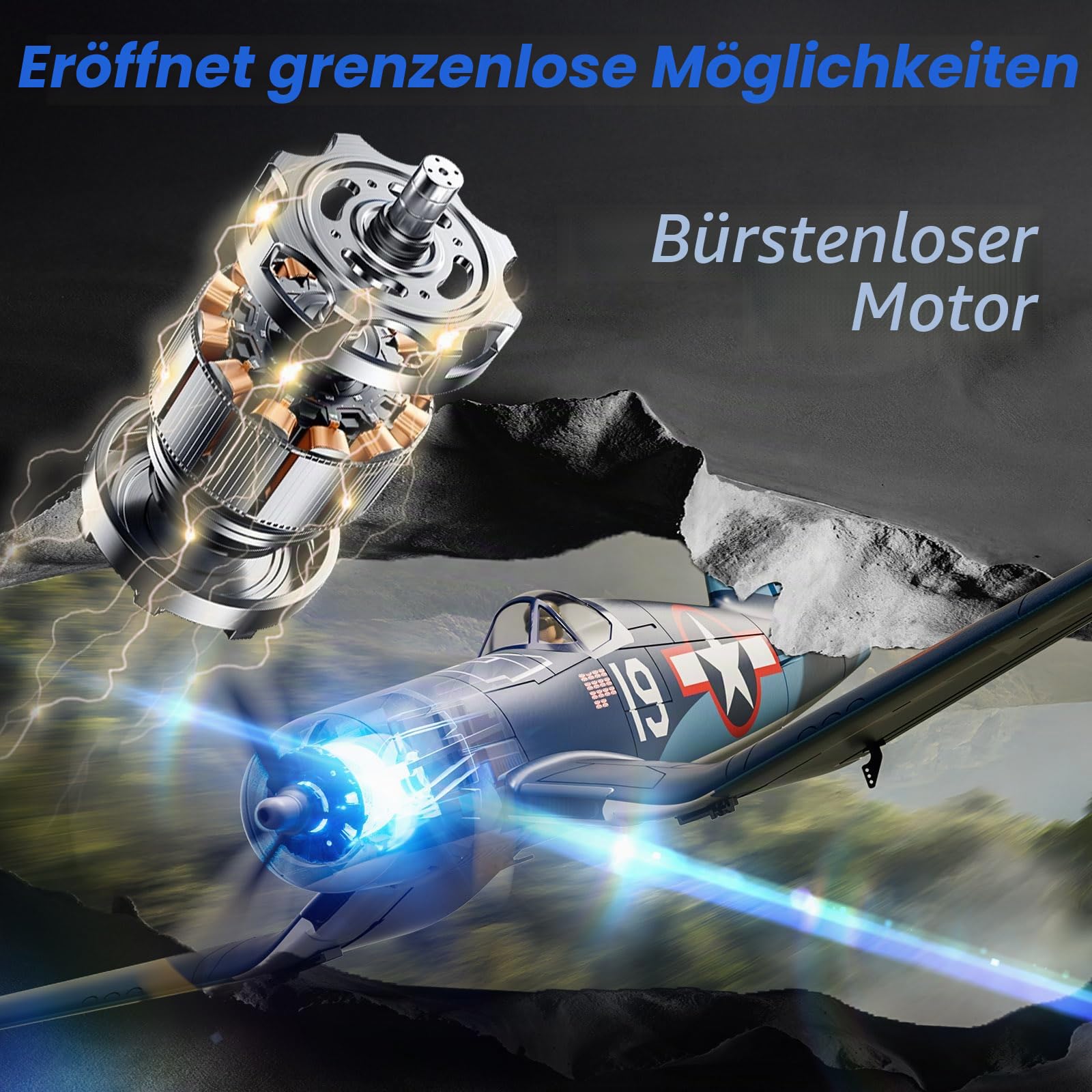 VOLANTEXR F4U Corsair RTF Bürstenloses 4-K RC Flugzeug - 500 mm RC Flugzeug mit 6-Achsen-Gyro, 3 Flugmodi (Anfänger/Kunstflug), 2,4 GHz Ferngesteuertes Flugzeug für Erwachsene & Anfänger, Komplett