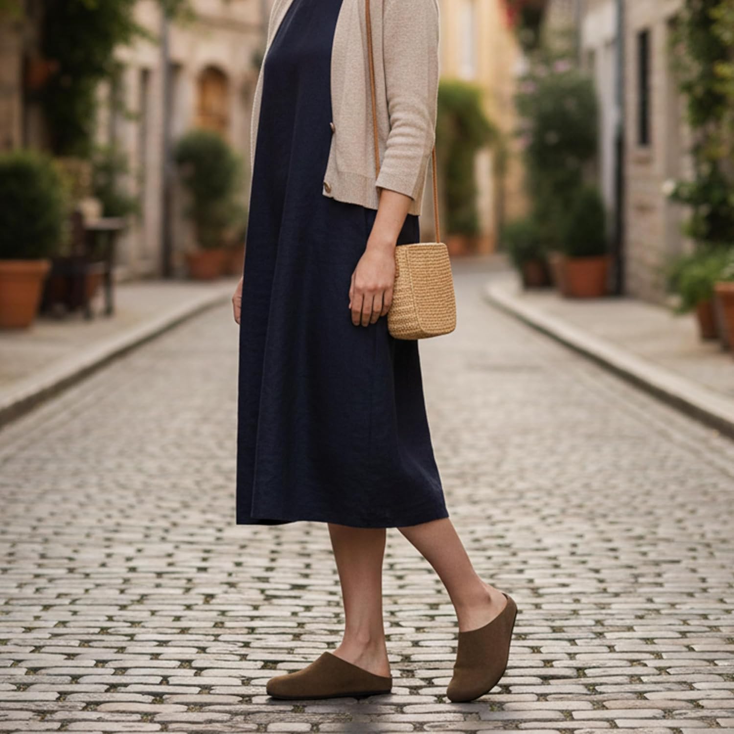 Suede Clogs for Women Arch Support Cork Footbed Mules Comfort Slip On Potato Shoes Sandals Slippers - Image 2