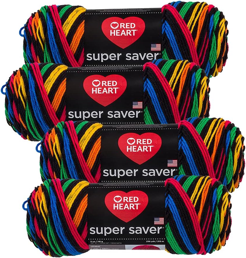 Red Heart Super Saver Yarn (4-Pack of 5oz Skeins) (Primary Stripe)
