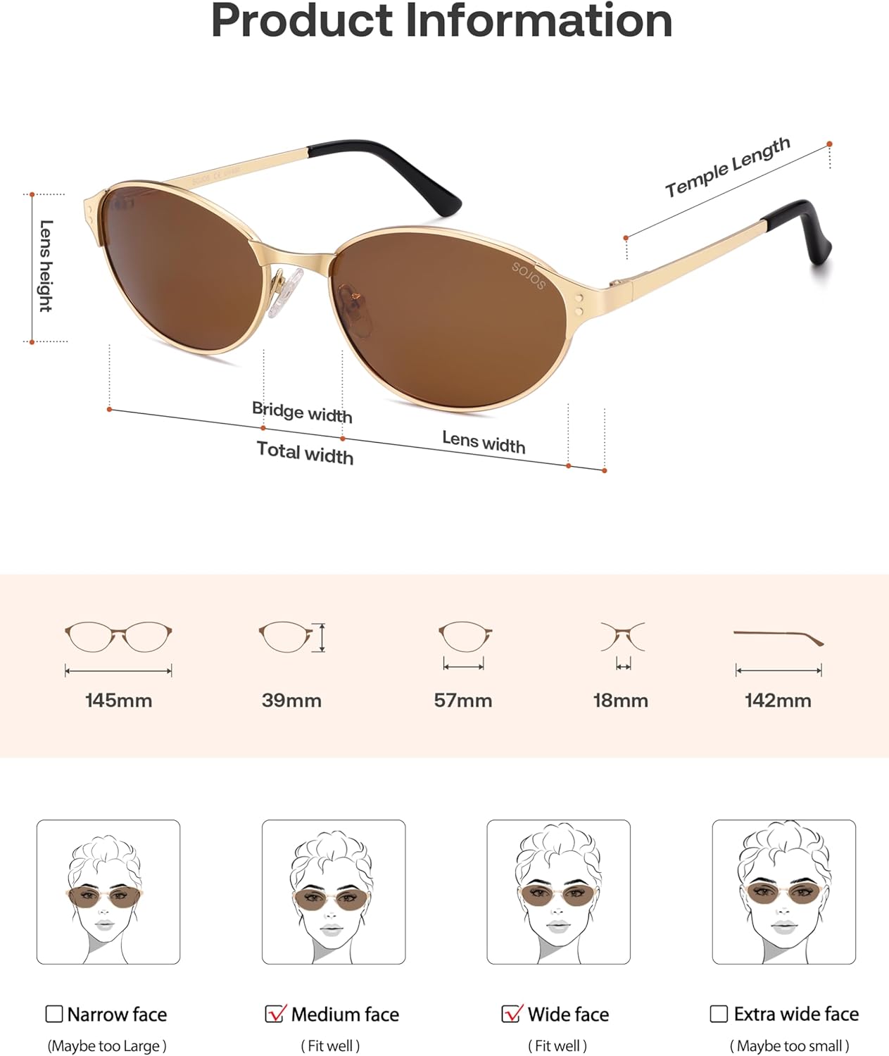 SOJOS Retro Oval Polarized Sunglasses for Women Men, Trendy Chic Cat Eye 90s Y2K Sunnies SJ1266 - Image 6