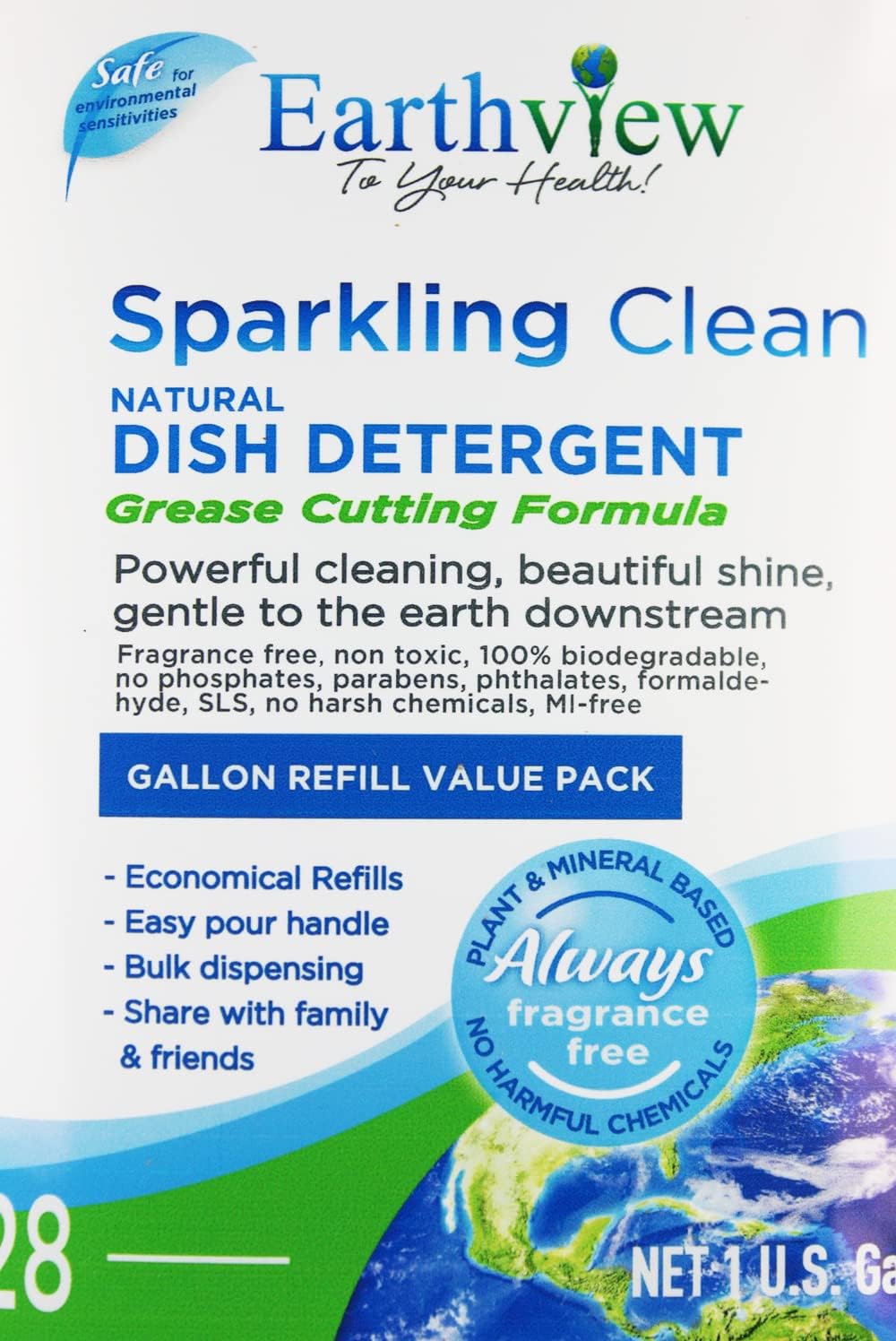 Fragrance Free, Free & Clear, Liquid Dish Soap, 128 Fl Oz (1 Gallon)| Designed for Environmental Sensitivities (MCS, EI, MI, Sulfate free, SLS free, Sensitive Skin, Unscented, Free and Clear, Naturally Derived, Plant Based, Unscented, Non-Toxic, Eco-Friendly, Hypoallergenic)