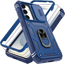 Pilaru 3 in 1 for Samsung S25 Case with Front Frame [2 Separate Screen Protectors] & Kickstand Ring & Camera Cover Military Grade Drop Shockproof Protection for Galaxy S25,Blue