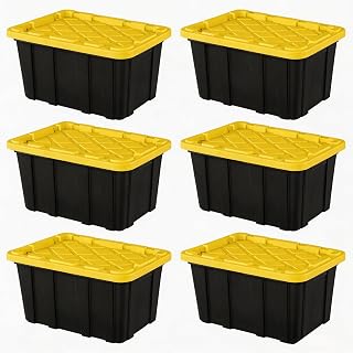 6-Pack 27 Gallon Attic Storage Bin with Lids, Stackable Storage Totes Black