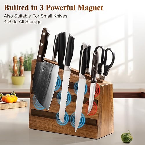 Miniatura 2 de Acacomft Soporte magnético grande para cuchillos, bloque universal para cuchillos sin cuchillos, organizador de almacenamiento de cuchillos de