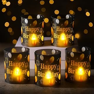 10 Pcs Happy Birthday Centerpieces for Tables Birthday Lantern Boxes with Tea Lights Candles Centerpieces for Table Ideas for Women Men Party Supplies(Black and Gold, Simple)