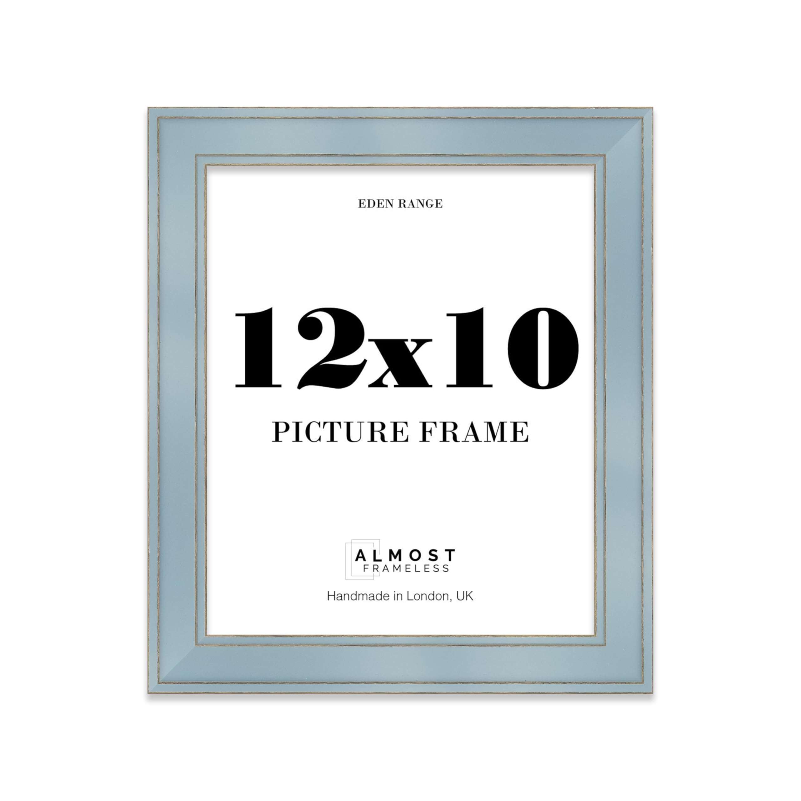 12x10 Cornflower Blue Picture Frame - Shabby Chic Photo Frame with Distressed Finish, Gold Trim, Wall Hooks and Kickstand, 37mm Edge - 1 Pack