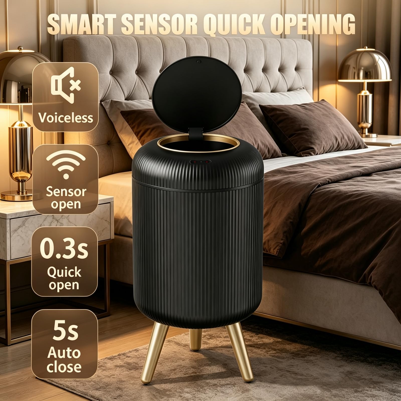 URALFA Automatischer Bewegungsmelder Badezimmer Mülleimer mit Deckel, 3 Gallonen/11L Berührungsloser Mülleimer, Smart Kunststoff Mülleimer, Intelligenter Mülleimer für Schlafzimmer, Badezimmer, Küche,