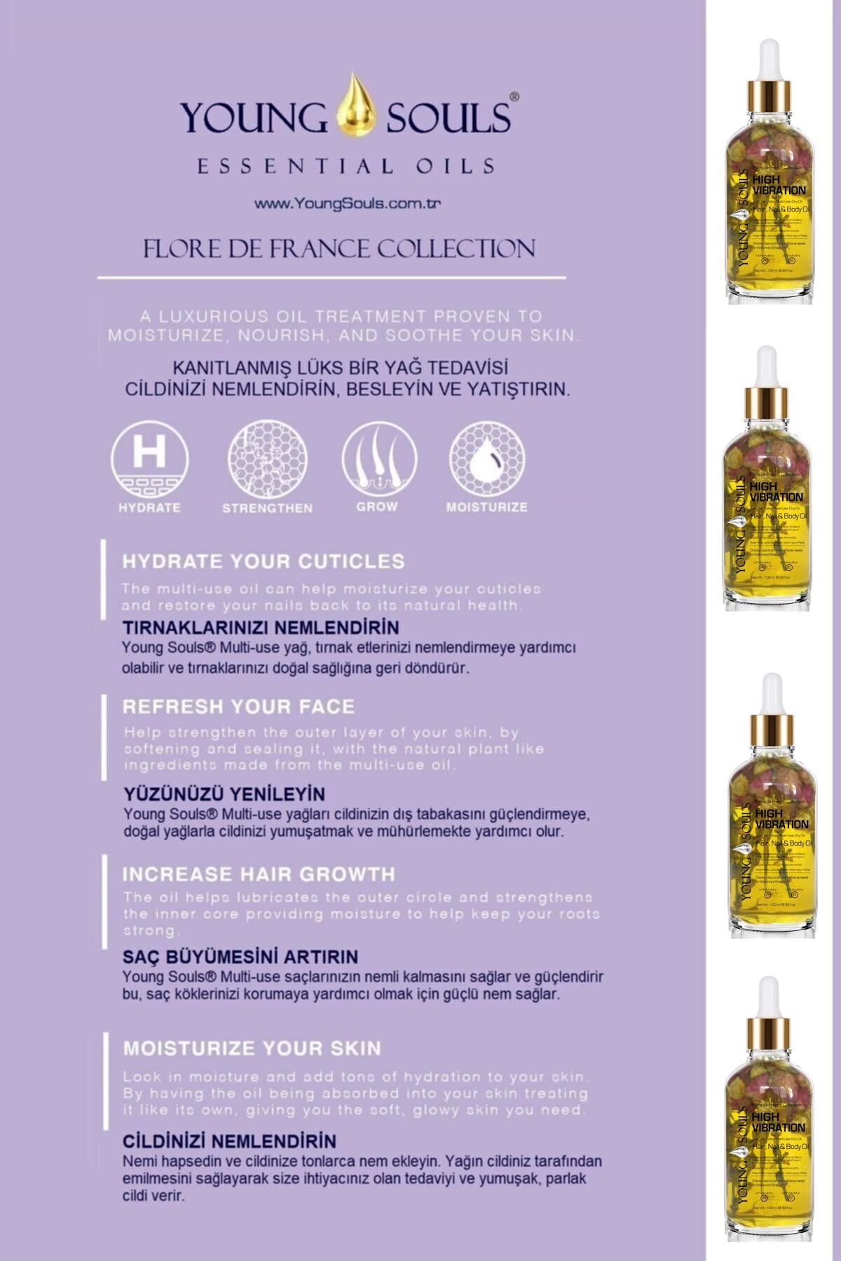 Young Souls Aromatherapy High Vibration Multi Use Yüksek Titreşim Yüz Saç Tırnak & Vücut Bakım Kuru Yağ 100 ml