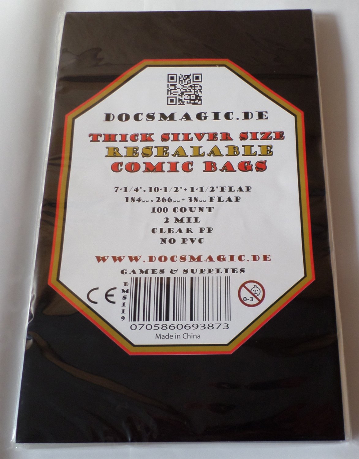 docsmagic.de 100 Resealable Thick Silver Size Comic Book Bags 7-1/4"+10-1/2"+1-1/2"Flap- 2 Mil - Auto-Adhesivas Bolsas Protectoras