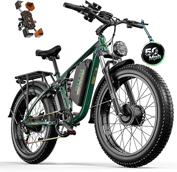 Electric Bike, 60V 20Ah 6000W Dual Motors, 26" Fat Tires Fast Ebike, Max 50mph 35-100 Mile Range, Full Suspension Hydraulic Brakes, for Off-Road Mountain Riding Adventures