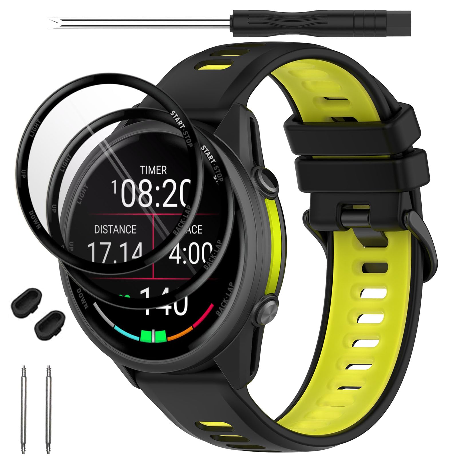 TopPerfekt Watch Straps Compatible with Garmin Forerunner 970, Soft Silicone Replacement Band Wristbands Fit for Garmin Forerunner 965/955/Descent G1 Smartwatch for Women Men Black - Lime โ image 1