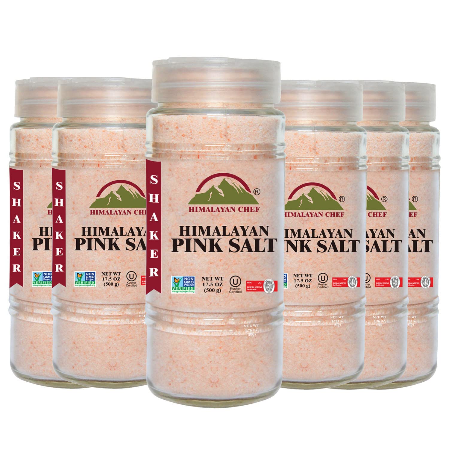 Himalayan Chef Himalayan Salt, Fine Glass Shaker - 6 Pcs, Pink, Glass Shaker (105 oz), 1.1 Pound (Pack of 6)