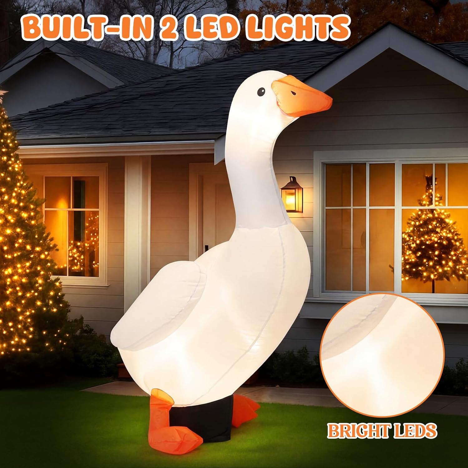 4 ft Inflatable Goose Inflatable Outdoor Decoration Porch Goose Blow up Decorations with Built-in LED for Lawn Garden Patio Holiday Party Decor Indoor Outdoor