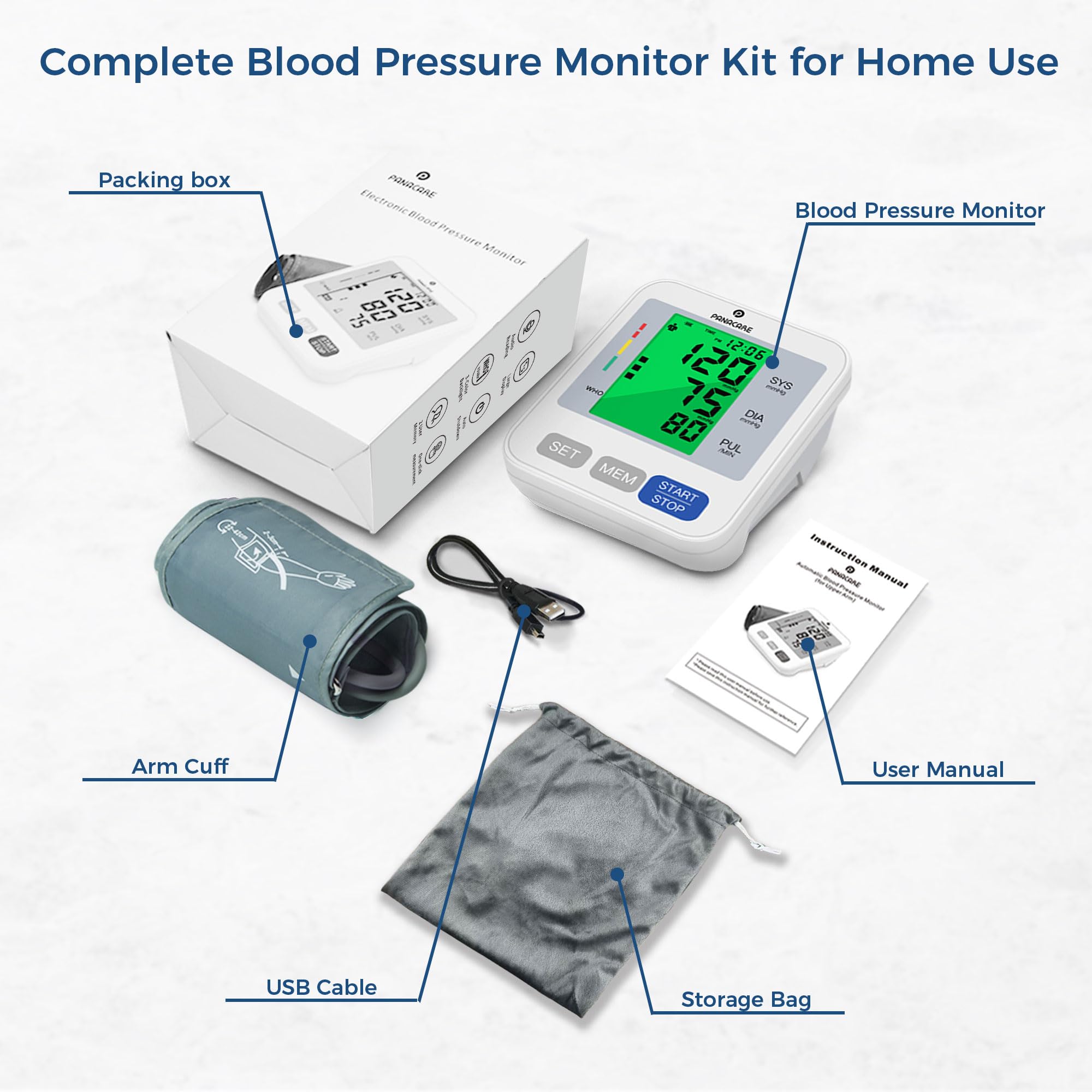 Monitor de presión arterial de brazo eléctrico, dispositivo automático de presión arterial para el hogar, color gris