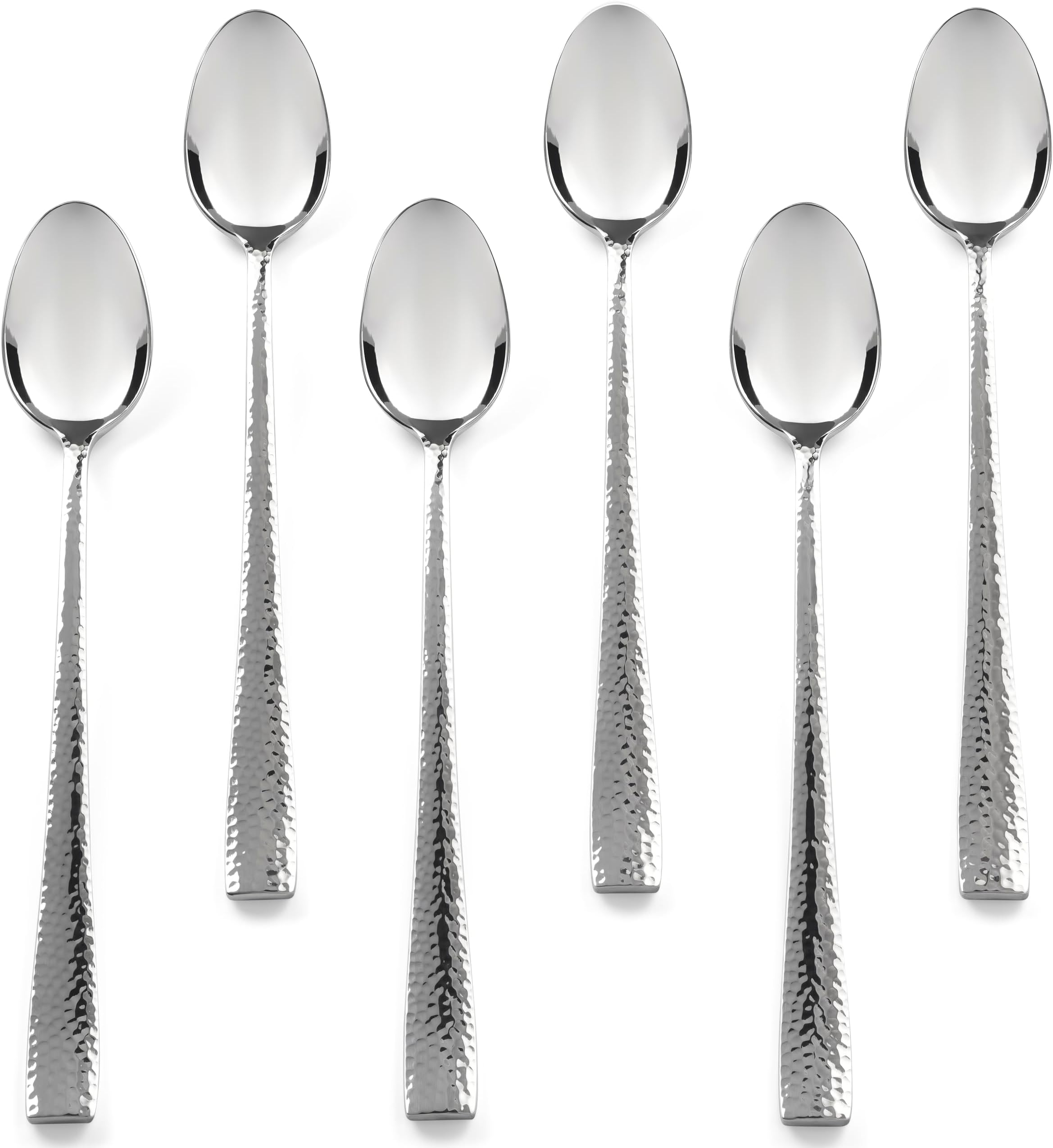 Hudson Essentials Hammered Iced Tea Spoons, 18/10 Stainless Steel Long Handle Spoons for Stirring Cocktails, Tea, Coffee, Set of 6
