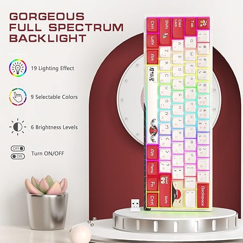 Miniatura 4 de XVX MK61 - Teclado 60%, inalámbricocon cable, mecánico, compacto, 61 teclas, recargable 2.4G, teclas completamente programables, retroiluminación