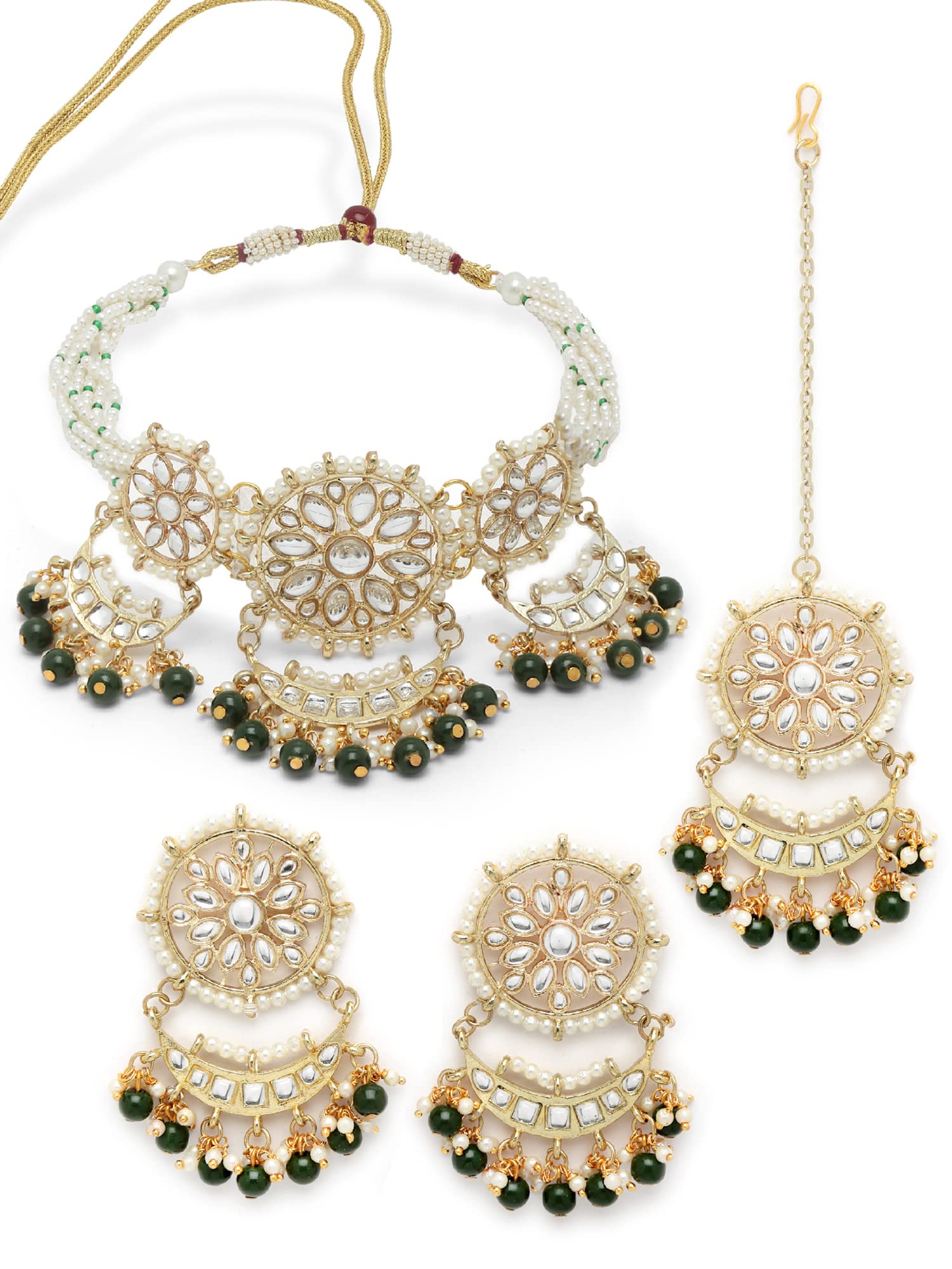 Karatcart Green Beads Studded Gold Plated Kundan Choker Necklace Set for Women (B0B3S6P2XK) Amazon Price History, Amazon Price Tracker