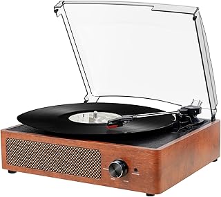 Mersoco Bluetooth Record Player Belt-Driven 3-Speed Turntable, Vintage Vinyl Record Players Built-in Stereo Speakers, with Headphone Jack/Aux Input/RCA Line Out, Wooden