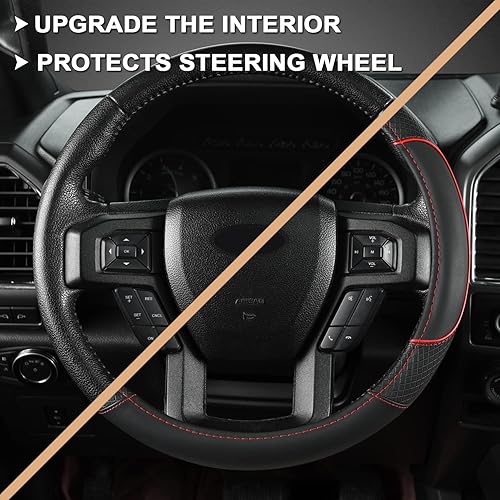 Miniatura 3 de GIANT PANDA Cubierta del volante para Ford F150 F250 F350 Expedición - Negro+Borde Rojo