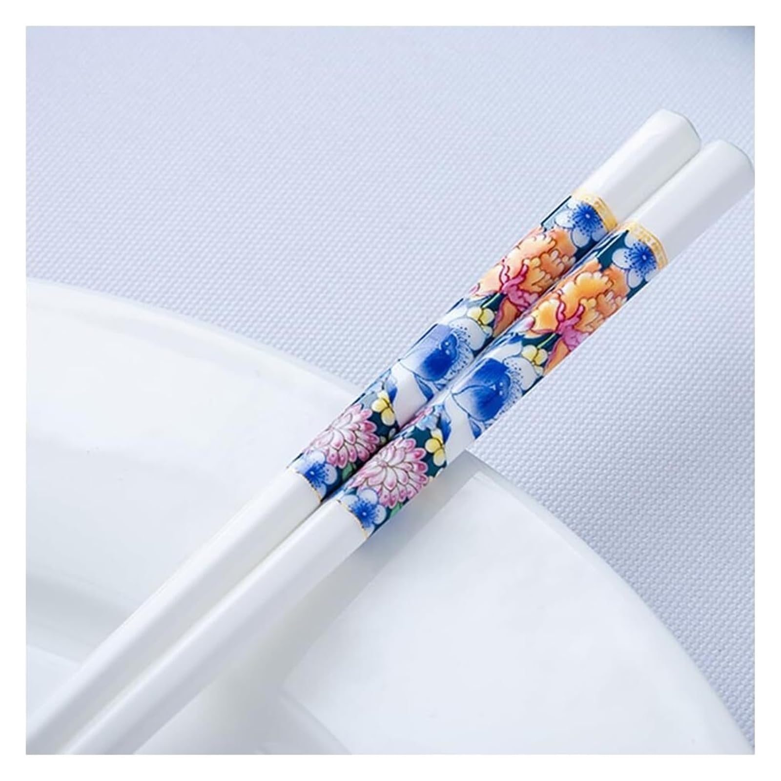 Jeu de baguettes, Ensemble de baguettes en porcelaine chinoise, coffret cadeau, motif Floral émail, réutilisables avec étui(E)