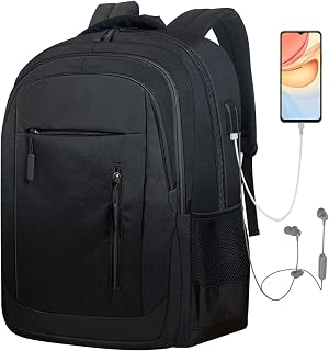 Wesoke Laptop Backpack for Men, 17.3 Inch Travel Backpacks BookBag with Laptop Compartment, Water Resistant Business Work Casual Computer Daypack with USB Charging/Headphone Port, Black