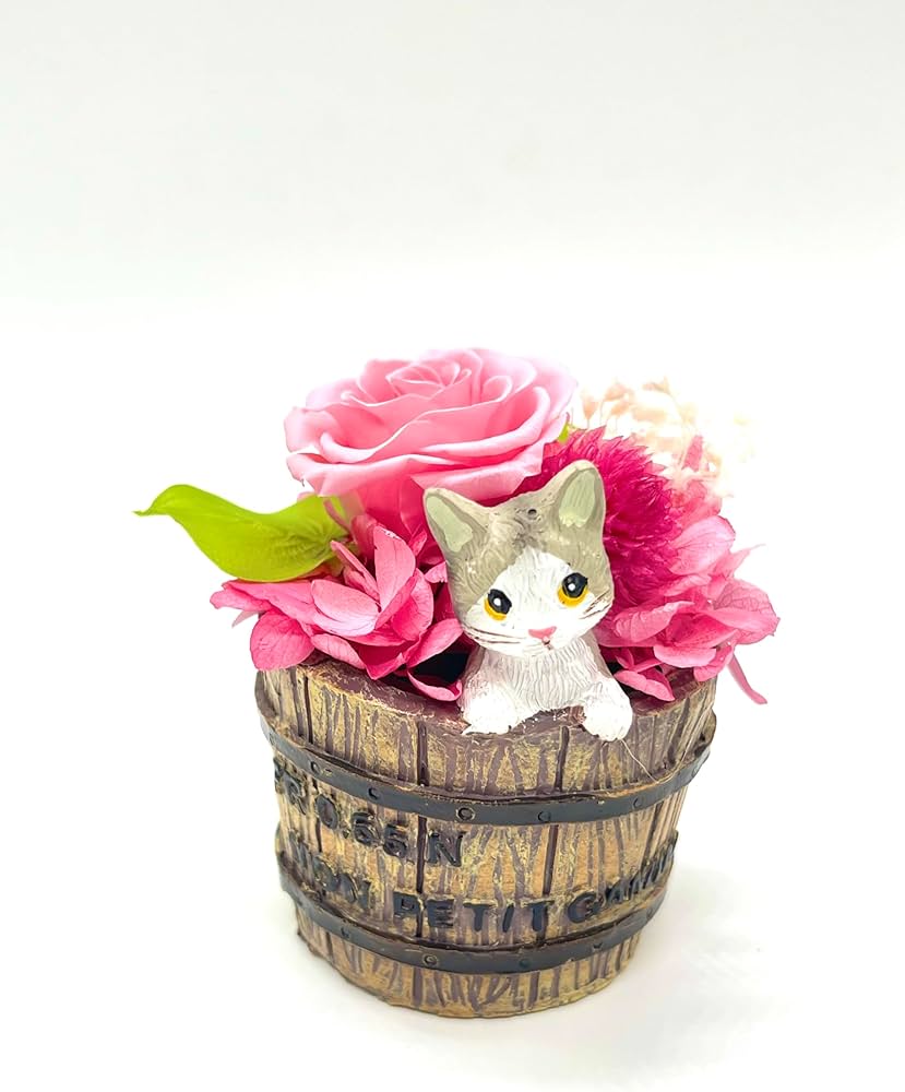 猫ちゃんのオブジェ、プリザつきアレンジメント 【公式通販】