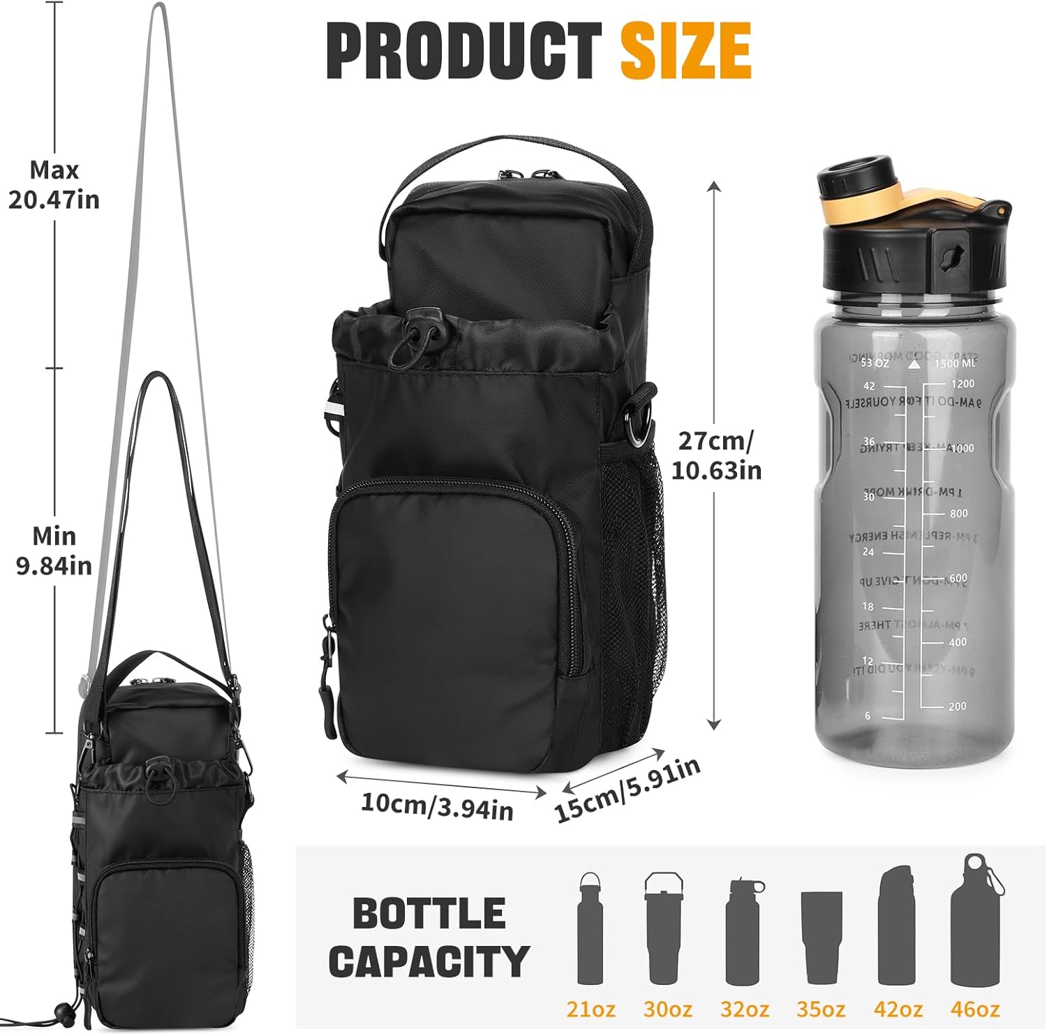 HUNTVP Magnetic Gym Bag Water Bottle Carrier Holder with Shoulder Strap & Phone Pockets, Magnetic Water Bottle Bag Pouch for Gym Fitness Essentials Accessories for Men and Women - Image 5