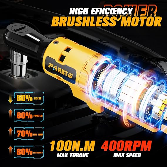 3/8 Inch Cordless Ratchet Wrench Compatible with DeWalt 20V Max Battery, 74Ft-Lbs (100N.m) High Torque, Brushless Motor, 0-400RPM Variable Speed, 8 Sockets, 3/8 to 1/2 Adapter, 3 Extension Bar