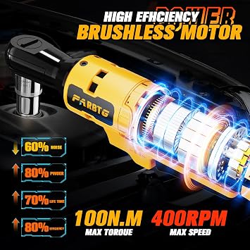 3/8 Inch Cordless Ratchet Wrench Compatible with DeWalt 20V Max Battery, 74Ft-Lbs (100N.m) High Torque, Brushless Motor, 0-400RPM Variable Speed, 8 Sockets, 3/8 to 1/2 Adapter, 3 Extension Bar
