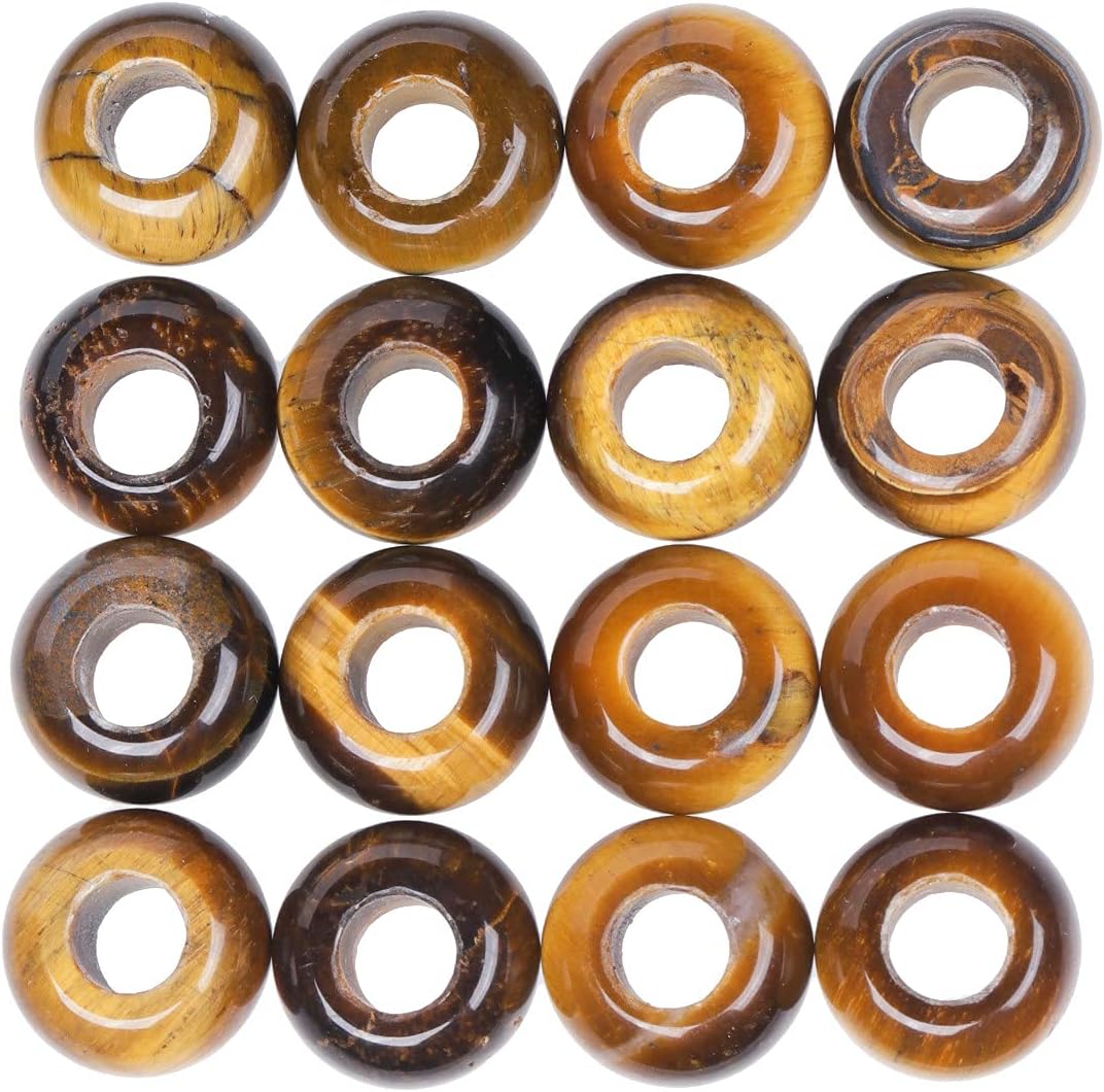 mookaitedecor 25 Pcs Tiger's Eye Large Hole Beads Stone Rondelle Gemstone Loose Beads for Jewelry Making, Bracelet, Macrame Projects, DIY Crafts, 8x14 mm - Image 4